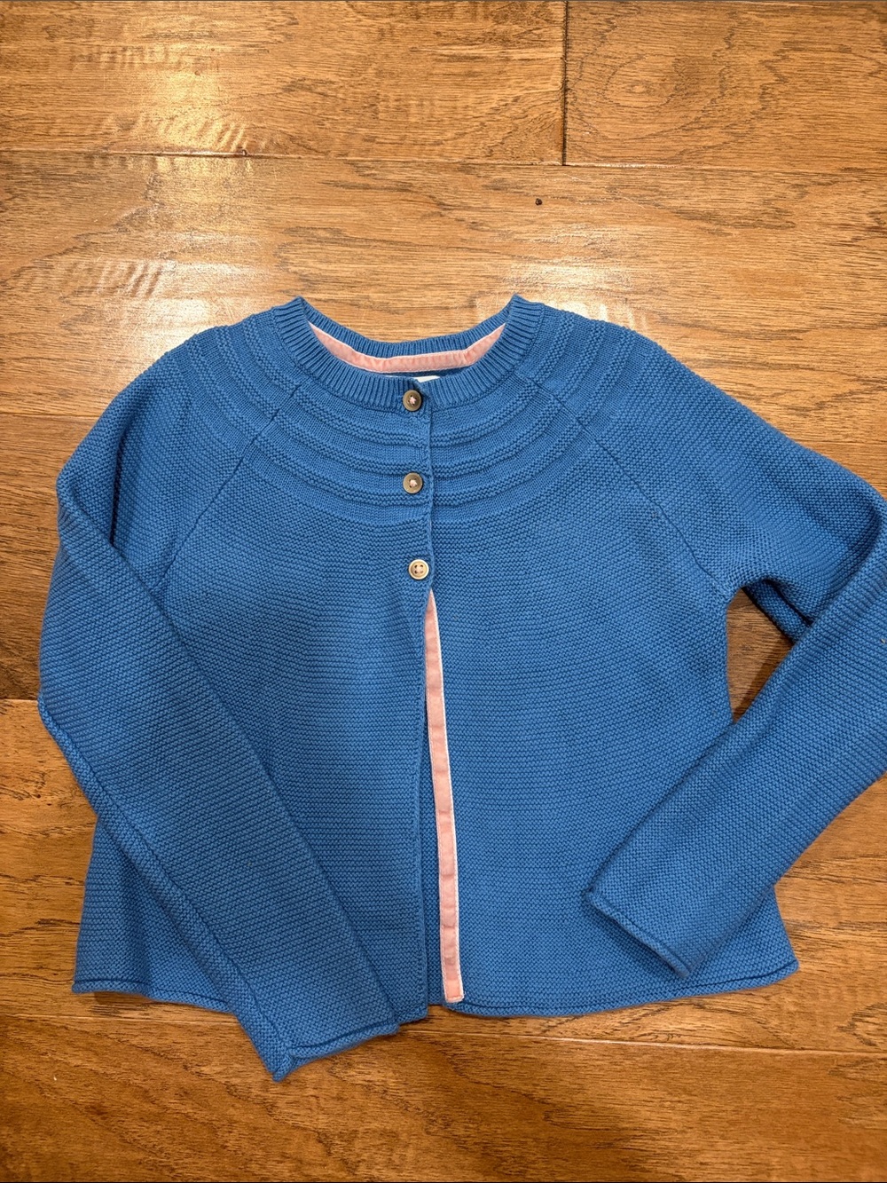 Mini Boden Blue Knit Cardigan with Pink Trim